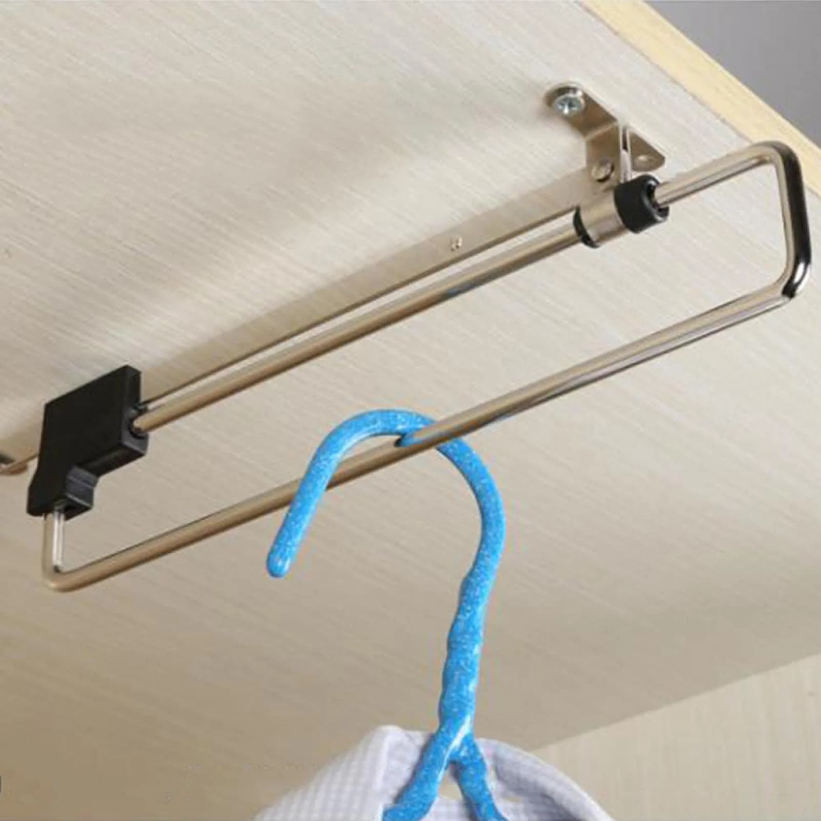 QOTSTEOS Heavy Duty Retractable Wardrobe Closet Pull Out Rod 30cm | Space-Saving Iron Organizer - main product image