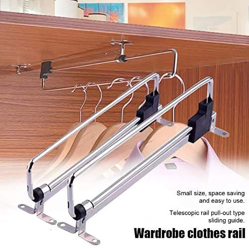 QOTSTEOS Heavy Duty Retractable Wardrobe Closet Pull Out Rod 30cm | Space-Saving Iron Organizer thumbnail 6
