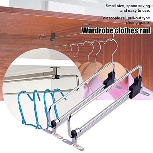 QOTSTEOS Heavy Duty Retractable Wardrobe Closet Pull Out Rod 30cm | Space-Saving Iron Organizer thumbnail 7