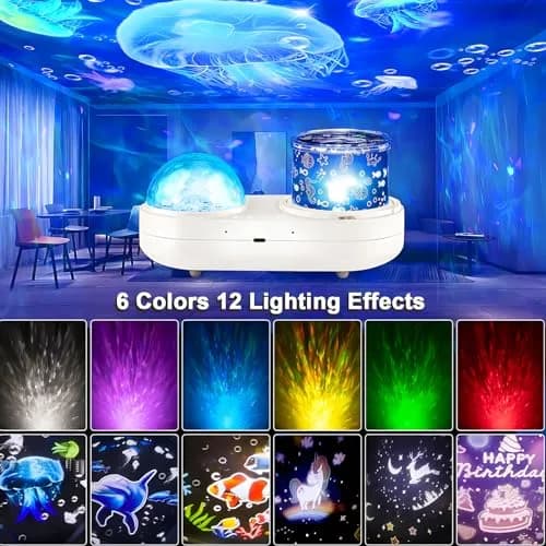 ONXE Ocean Kids Night Light Projector with 7 Films & Timer | 360° Rotating Jellyfish Lamp thumbnail 4