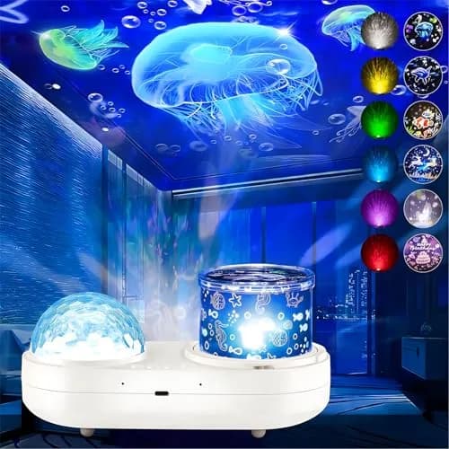 ONXE Ocean Kids Night Light Projector with 7 Films & Timer | 360° Rotating Jellyfish Lamp thumbnail 1