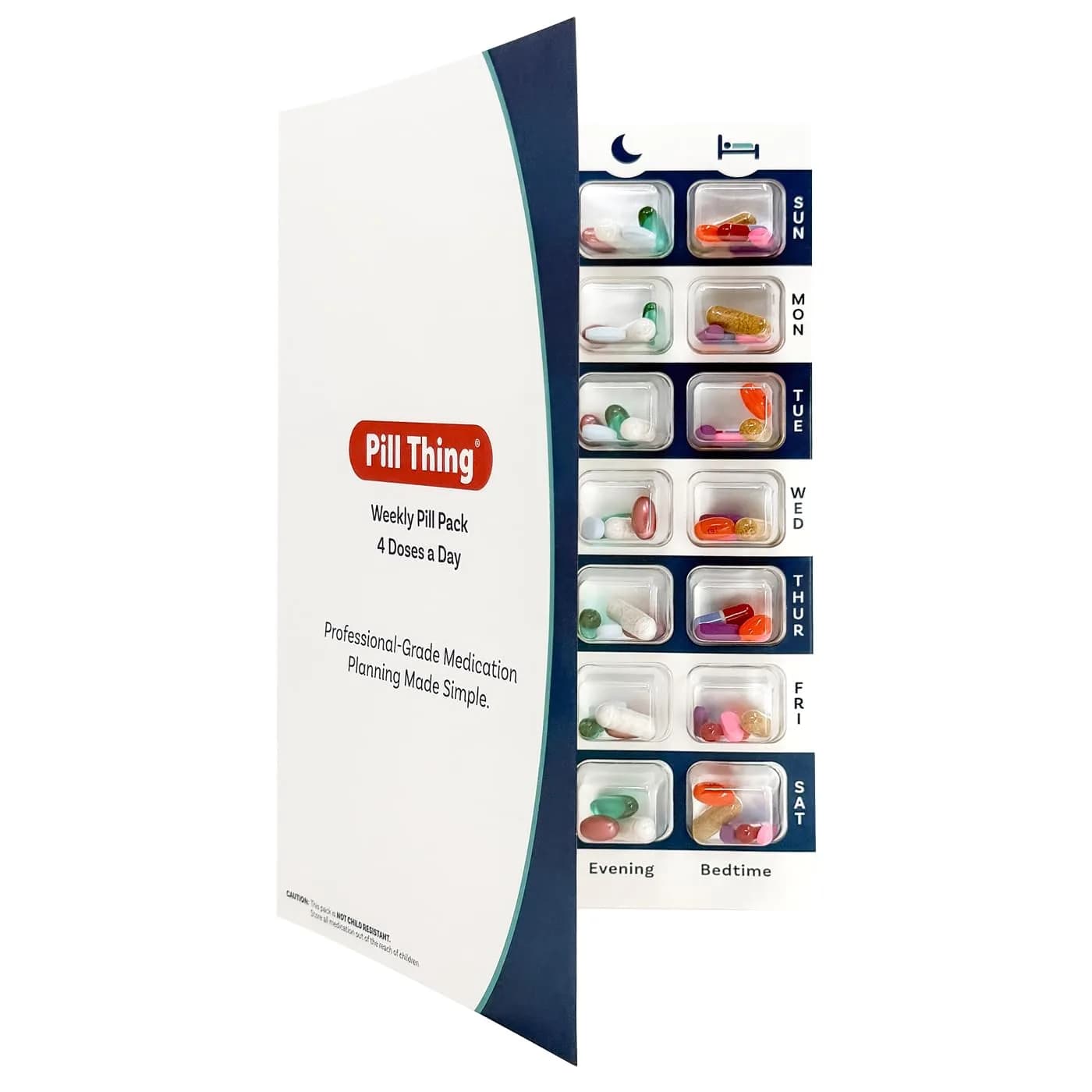 PILL THING Personal Pill Dispenser 4X a Day Weekly XL | No Equipment Needed — 4X a Day Weekly