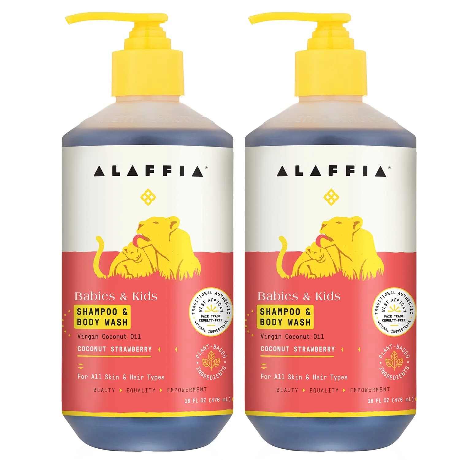 Alaffia Babies & Kids Shampoo & Body Wash, Coconut Strawberry 2-Pack, 16 Oz | Gentle, Plant-Based, Paraben & Sulfate Free