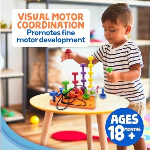Skoolzy Peg Board Set Montessori 33 Pc Plastic Pegs Dice Lacing | Educational STEM Toy for Kids 2+ Years thumbnail 5