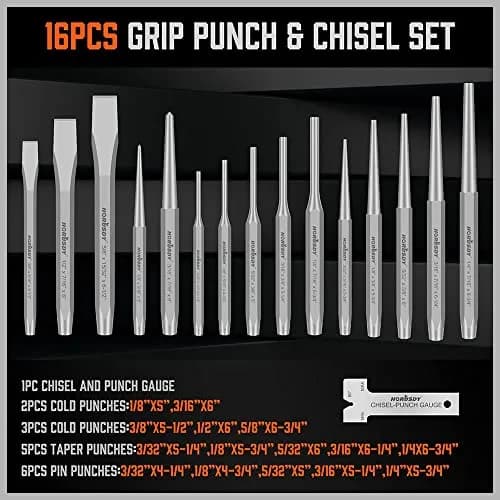 HORUSDY 28-Piece Heavy Duty Punch and Chisel Set | Chrome Vanadium Steel, 28 Tools, Storage Bag thumbnail 4
