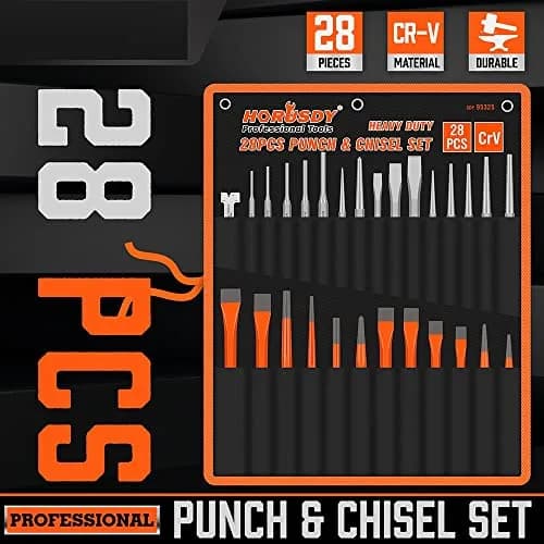HORUSDY 28-Piece Heavy Duty Punch and Chisel Set | Chrome Vanadium Steel, 28 Tools, Storage Bag thumbnail 2
