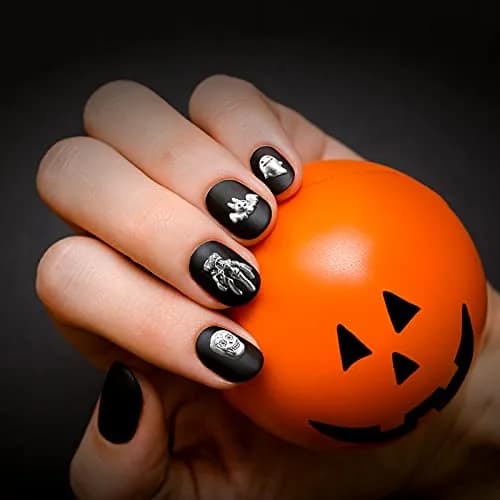 Leelosp 100 Pcs Halloween 3D Nail Charm, Retro Silver | Skull, Ghost, Bat, Skeleton Hands thumbnail 2