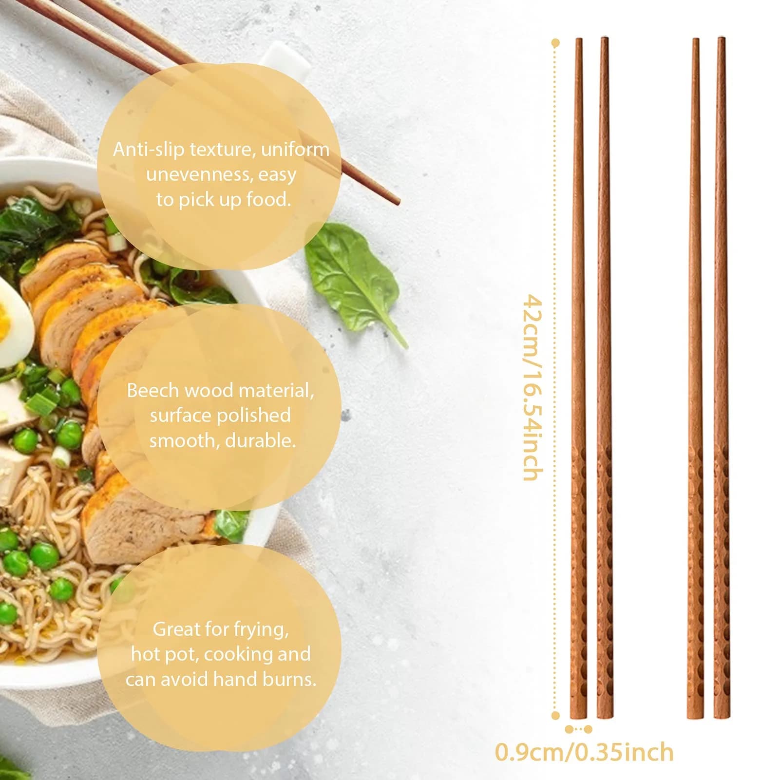 Rockhouse Beech Wood Cooking Chopsticks 42cm (16.5") | Anti-Slip Texture for Frying & Hotpot - view 5