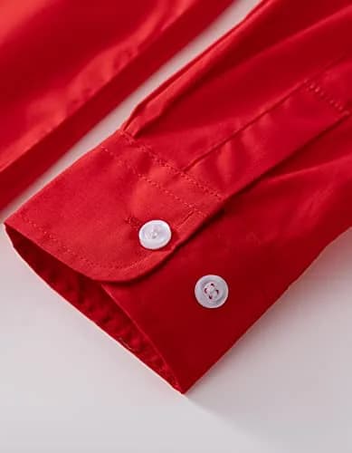 Aimehonpe Kids Boys Button Down Dress Shirt Long Sleeve Poplin Red 5-6 Years | Breathable Cotton with Bow Tie thumbnail 4