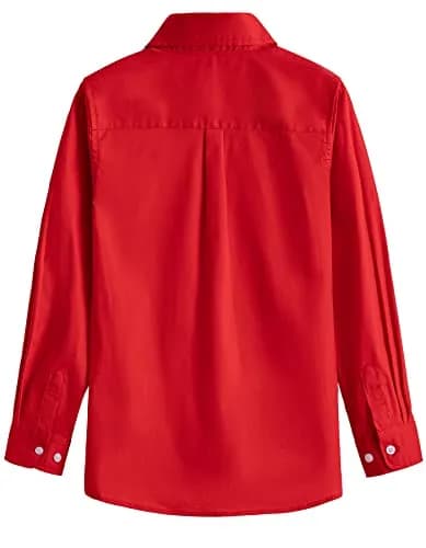 Aimehonpe Kids Boys Button Down Dress Shirt Long Sleeve Poplin Red 5-6 Years | Breathable Cotton with Bow Tie thumbnail 2