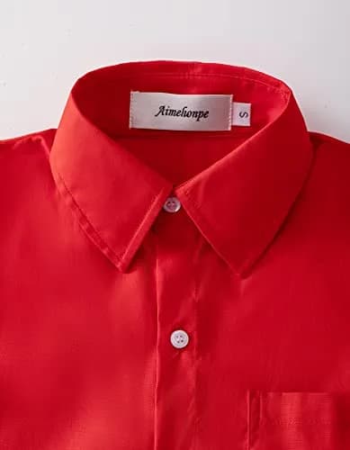 Aimehonpe Kids Boys Button Down Dress Shirt Long Sleeve Poplin Red 5-6 Years | Breathable Cotton with Bow Tie thumbnail 3