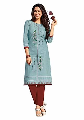 Miraan Women's Cotton Printed Kurti Large Green 41 inches (L) thumbnail 1