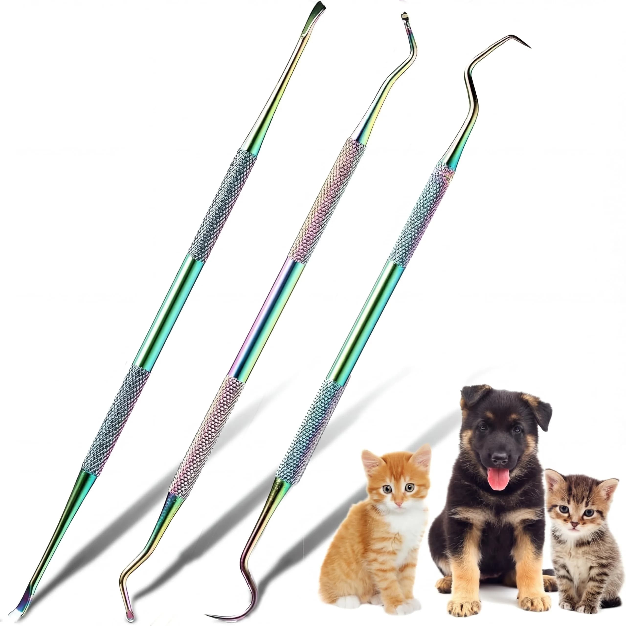Hotop Stainless Steel Dog Tooth Scaler & Scraper 3 Pcs | Tartar & Plaque Removal Tool for Dogs — Rainbow Color