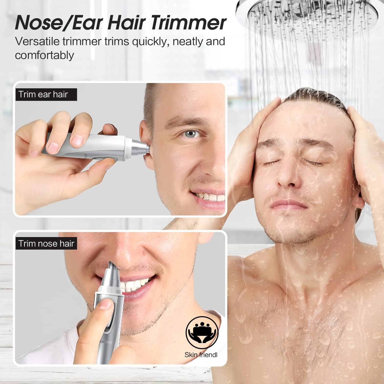 ZORAMI Ear and Nose Hair Trimmer for Men & Women - Battery Operated, IPX7 Waterproof, Dual Edge Blades, White - view 2