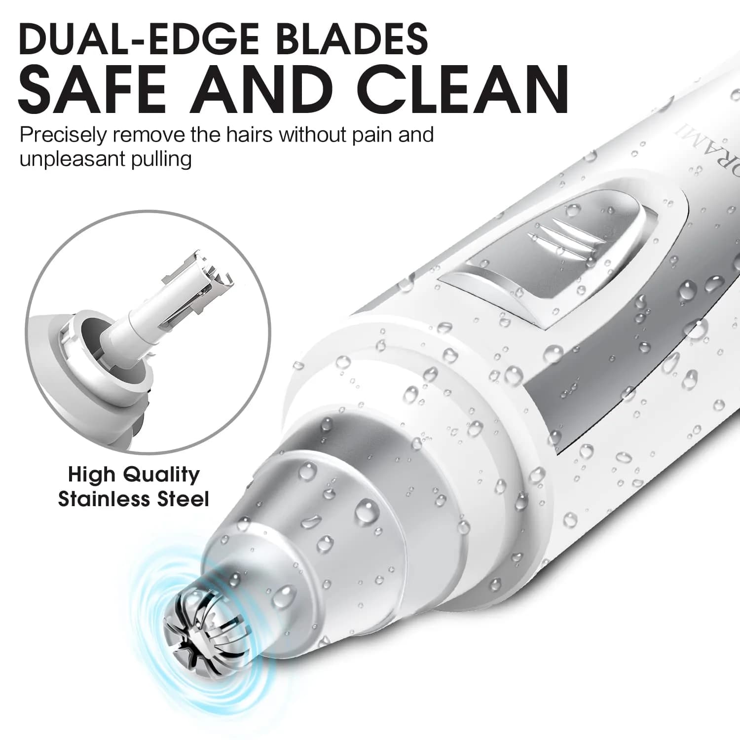 ZORAMI Ear and Nose Hair Trimmer for Men & Women - Battery Operated, IPX7 Waterproof, Dual Edge Blades, White - view 3