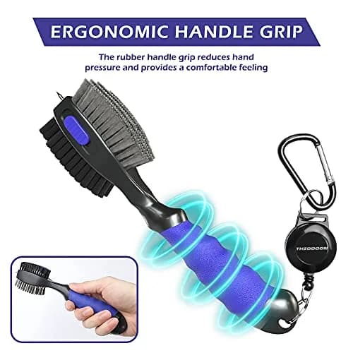 THIODOON Golf Club Brush and Groove Cleaner 2 Pack with 2 ft Retractable Zipline Carabiner, Oversized Brush Head, Black & Blue thumbnail 5