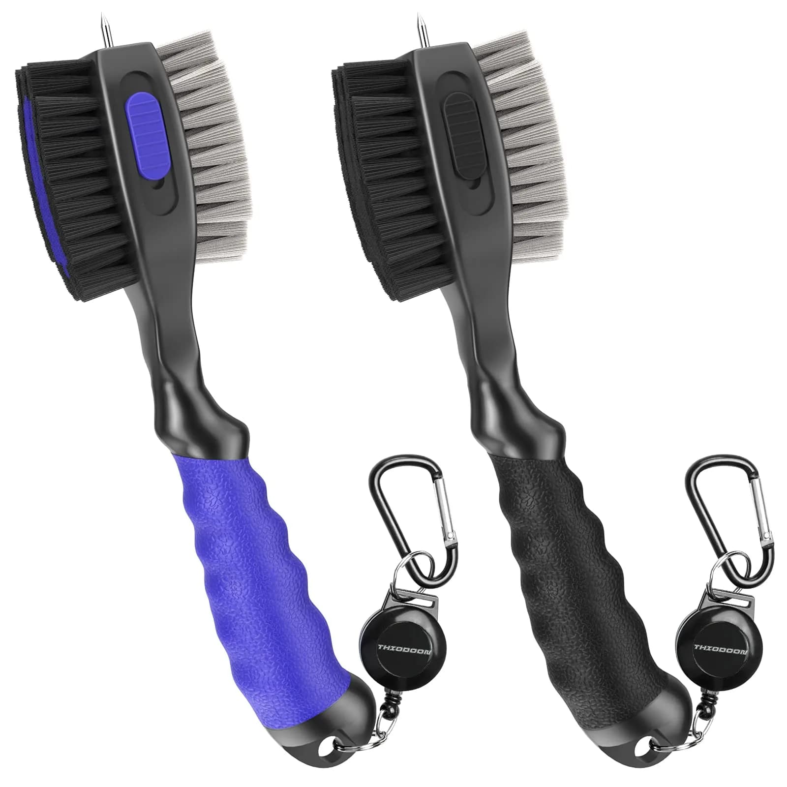 THIODOON Golf Club Cleaner Brush with Water Spray & Retractable Groove Cleaner | 120ml (4 Oz) Capacity — 2pcs Black & Blue