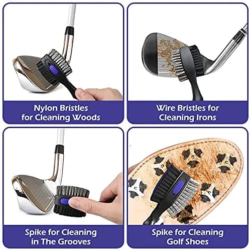 THIODOON Golf Club Brush and Groove Cleaner 2 Pack with 2 ft Retractable Zipline Carabiner, Oversized Brush Head, Black & Blue thumbnail 4