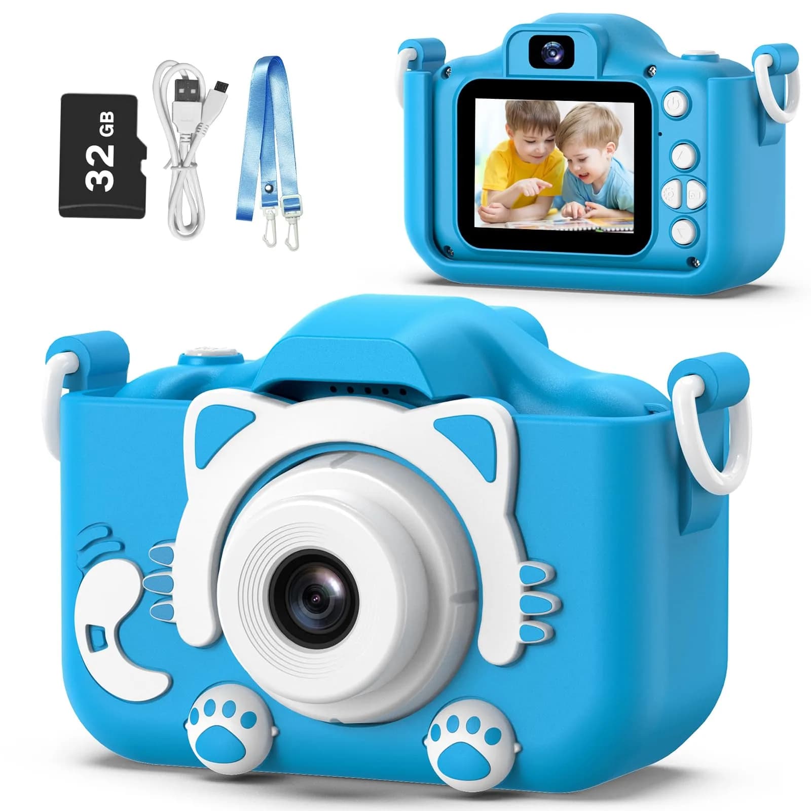 Goopow Kids Camera Toys for 3-8 Year Old Girls Boys, Children Digital Video Camcorder Camera with Cartoon Soft Cover, Best Chritmas Birthday Festival Gift for Kids - 32G SD Card Included - main product image