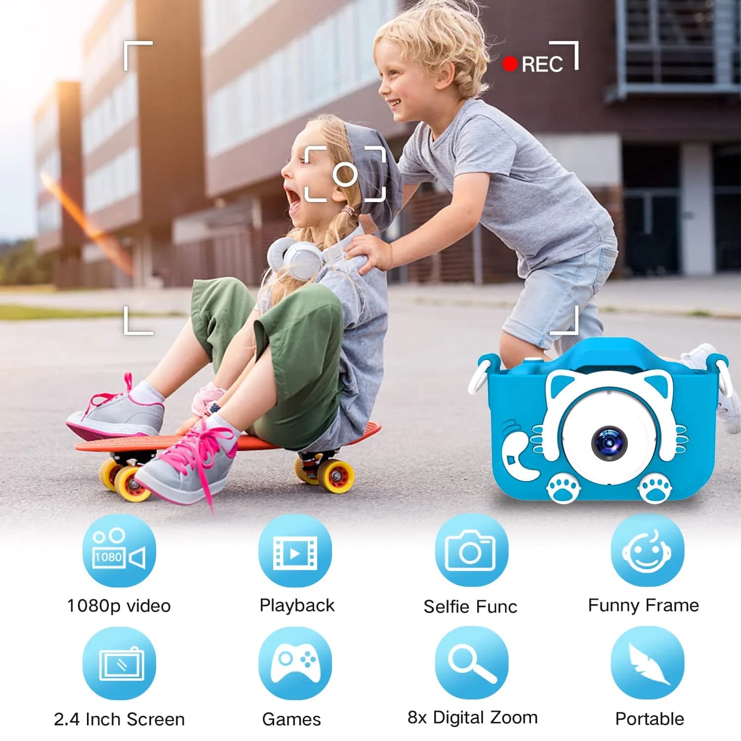 Goopow Kids Camera Toys for 3-8 Year Old Girls Boys, Children Digital Video Camcorder Camera with Cartoon Soft Cover, Best Chritmas Birthday Festival Gift for Kids - 32G SD Card Included - view 3