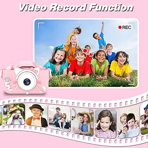 Goopow Kids Digital Camera Pink-Cat | 1080P HD Video, 8X Digital Zoom, 32GB SD Card Included thumbnail 6