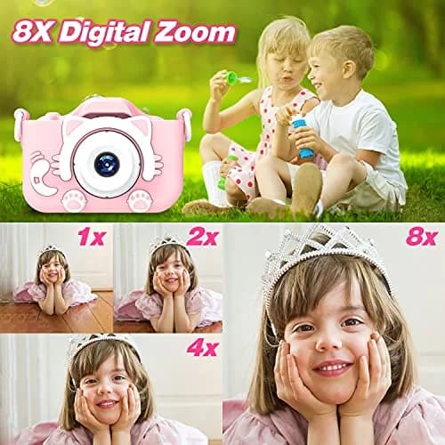 Goopow Kids Digital Camera Pink-Cat | 1080P HD Video, 8X Digital Zoom, 32GB SD Card Included thumbnail 7