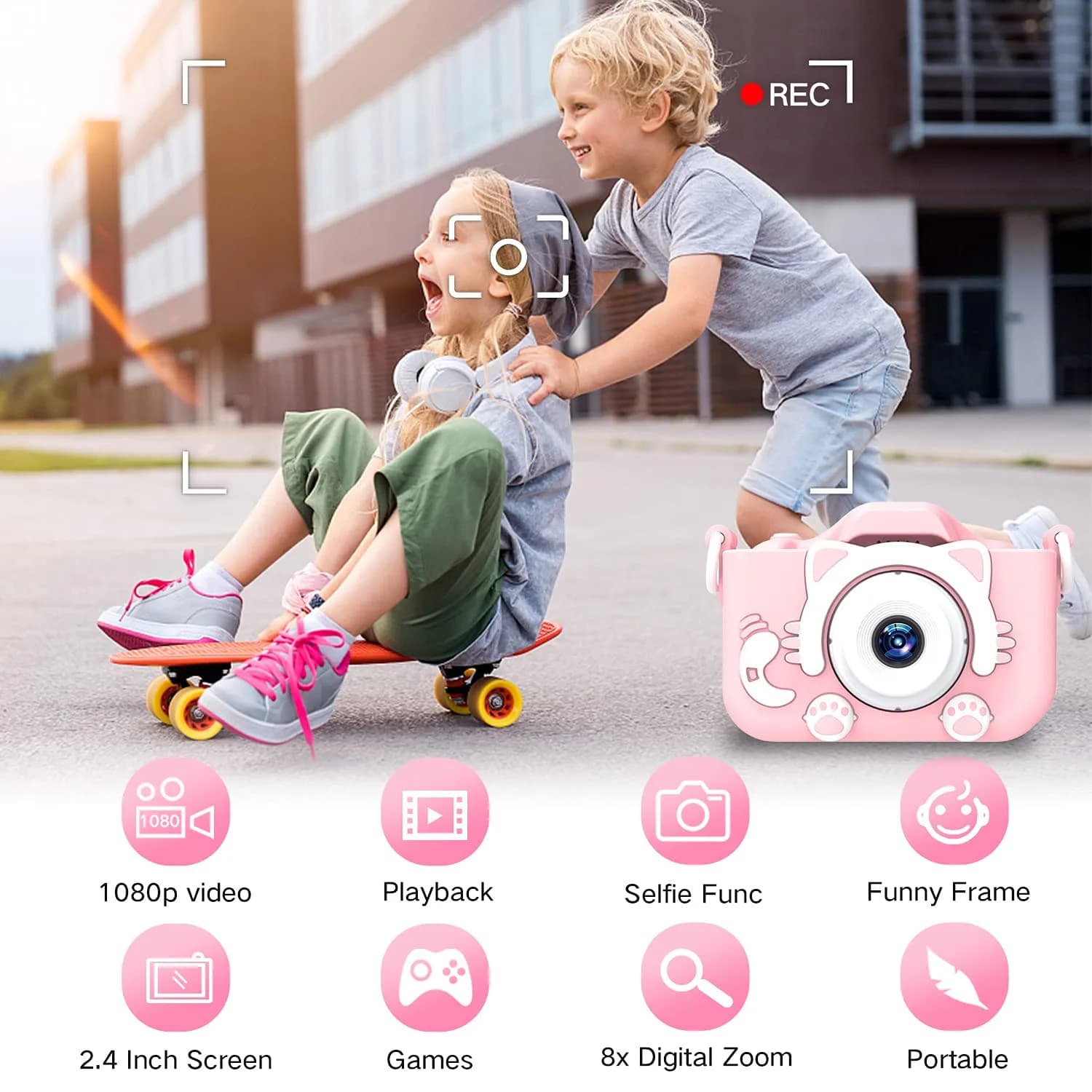 Goopow Kids Camera Toys for 3-8 Year Old Girls Boys, Children Digital Video Camcorder Camera with Cartoon Soft Cover, Best Chritmas Birthday Festival Gift for Kids - view 3