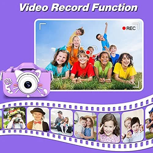 Goopow Kids Digital Camera Purple-Cat | 12MP (1440x1080) HD Video, 8x Digital Zoom, 2" LCD Screen, 32GB Card Included thumbnail 6