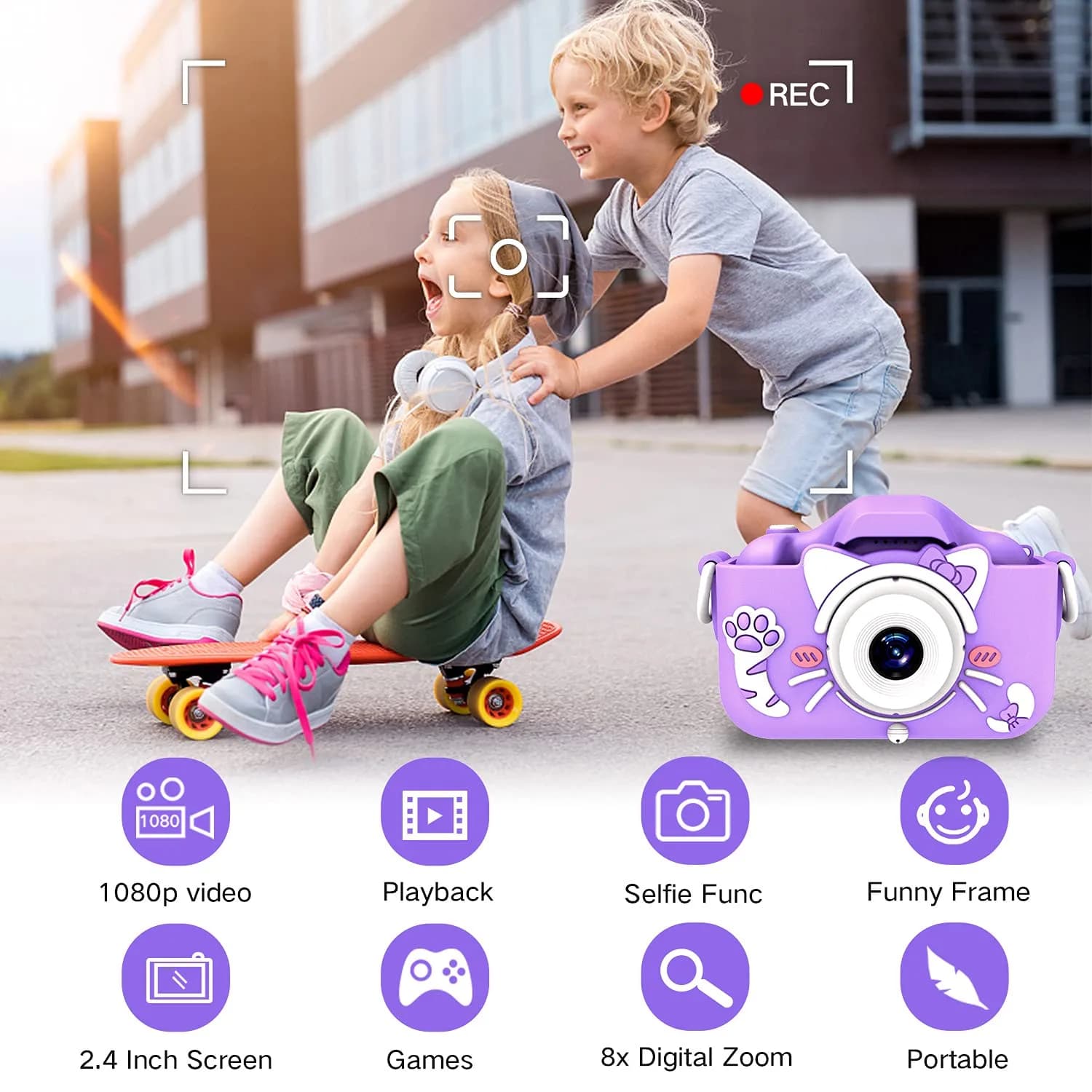 Goopow Kids Camera Toys Purple-Cat Edition for 3-8 Year Olds | Educational & Non-Toxic Digital Video Camcorder - view 3