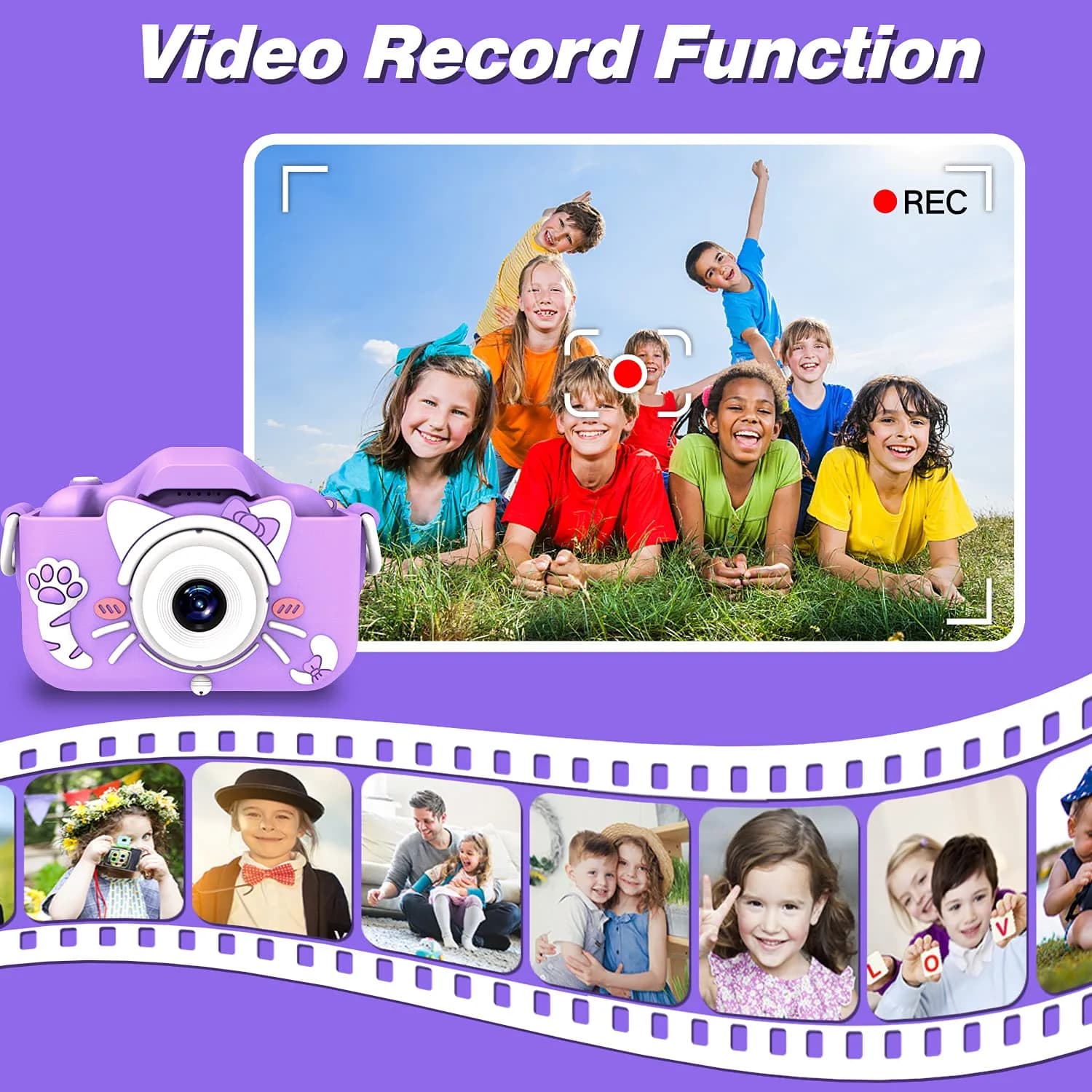 Goopow Kids Camera Toys Purple-Cat Edition for 3-8 Year Olds | Educational & Non-Toxic Digital Video Camcorder - view 6