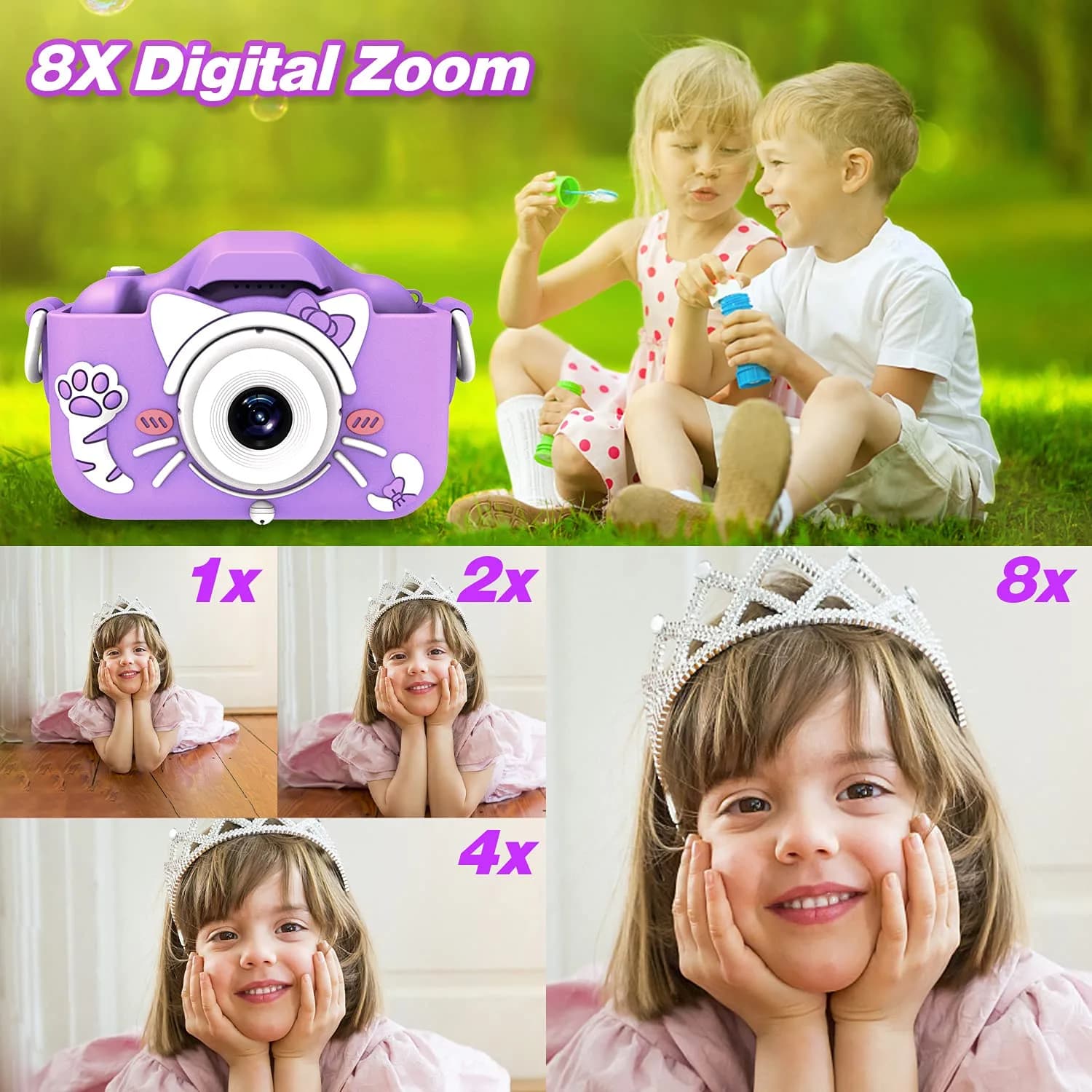 Goopow Kids Camera Toys Purple-Cat Edition for 3-8 Year Olds | Educational & Non-Toxic Digital Video Camcorder - view 7