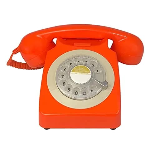 Benotek Rotary Dial Telephone Classic Metal Bell, 20.9cm (8.2in) Orange | Plug-and-Play Landline Phone with Redial thumbnail 2