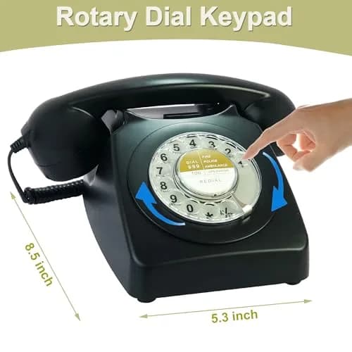 Benotek Black Rotary Dial Landline Phone 25cm (10in) | Classic 1980s Retro Style thumbnail 4