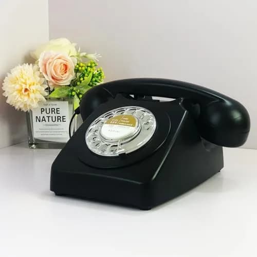 Benotek Black Rotary Dial Landline Phone 25cm (10in) | Classic 1980s Retro Style thumbnail 2