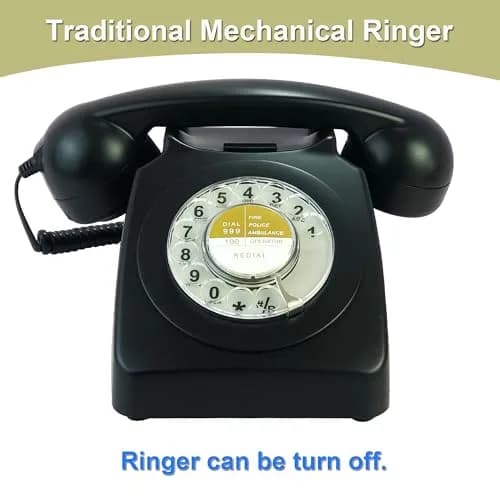 Benotek Black Rotary Dial Landline Phone 25cm (10in) | Classic 1980s Retro Style thumbnail 3