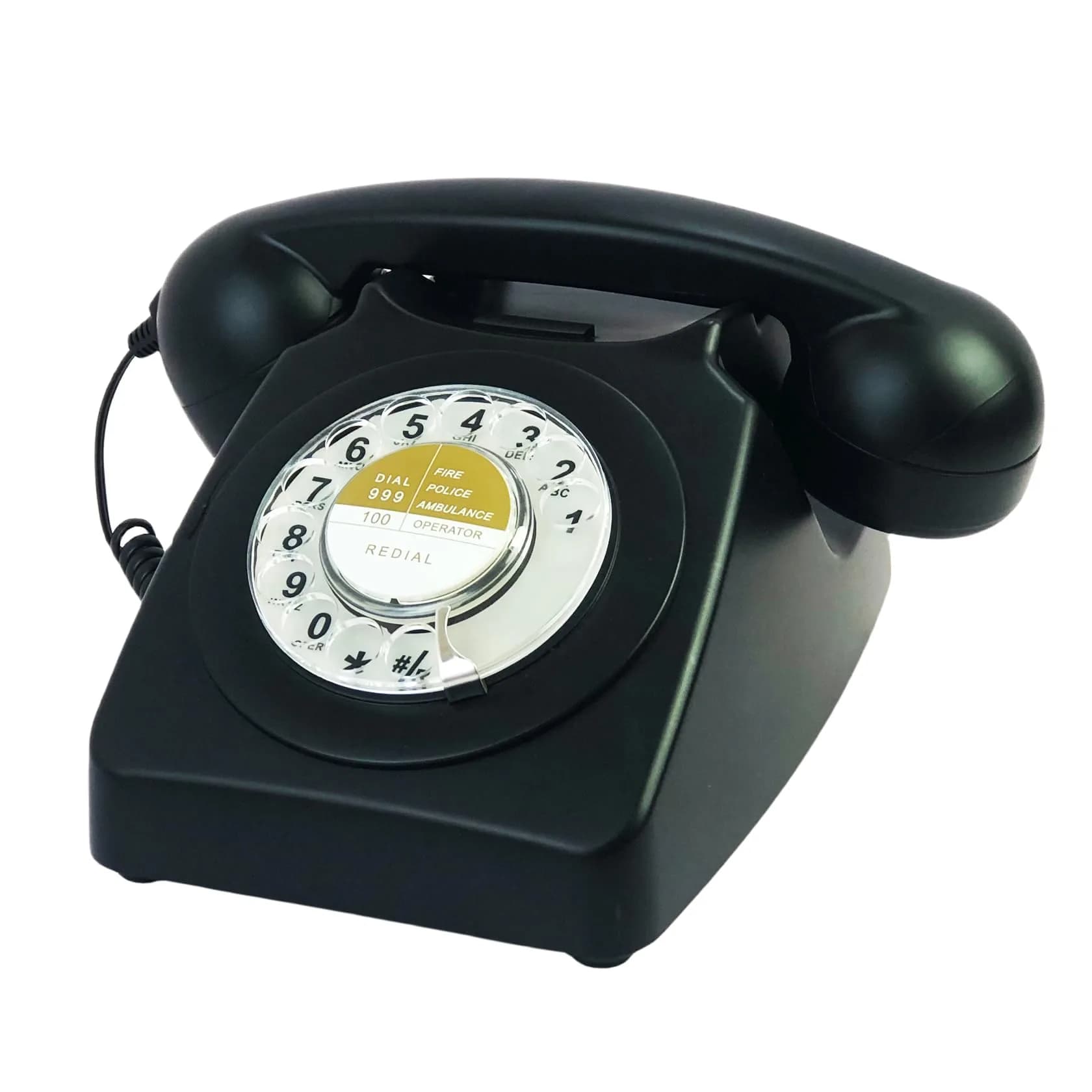 Benotek Black Rotary Dial Landline Phone 25cm (10in) | Classic 1980s Retro Style - main product image