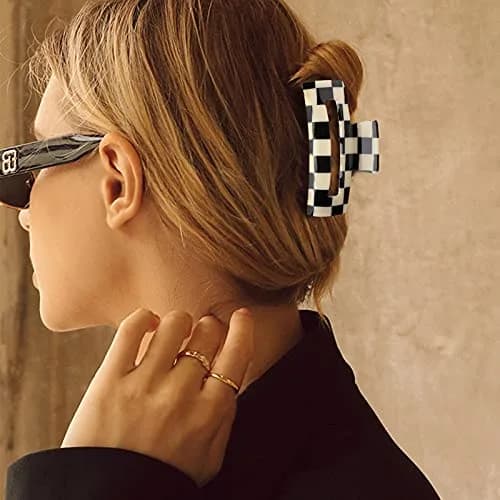 Magicsky Checkered Hair Claw Clips for Women Thick & Thin Hair, 4 Pack | Elegant & Durable thumbnail 3