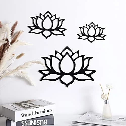 Ferraycle Black Metal Lotus Flower Wall Decor Set | 30 cm (11.8 inch) Diameter thumbnail 1