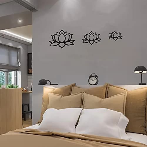 Ferraycle Black Metal Lotus Flower Wall Decor Set | 30 cm (11.8 inch) Diameter thumbnail 5