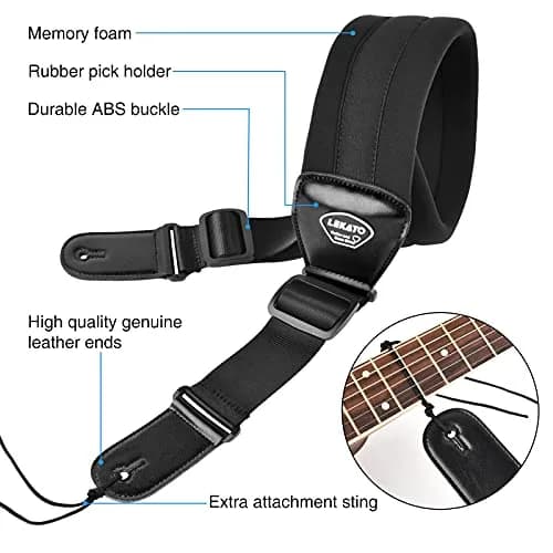 LEKATO 3" Wide Memory Foam Bass Guitar Strap 127-155cm (50"-61") | Padded, Adjustable, Pick Holder & Strap Locks thumbnail 2