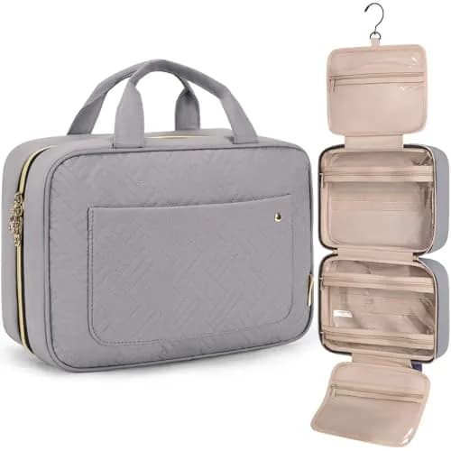 BAGSMART Water-Resistant Toiletry Bag with Hanging Hook, Large Grey Travel Organizer for Accessories & Full-Size Toiletries thumbnail 1