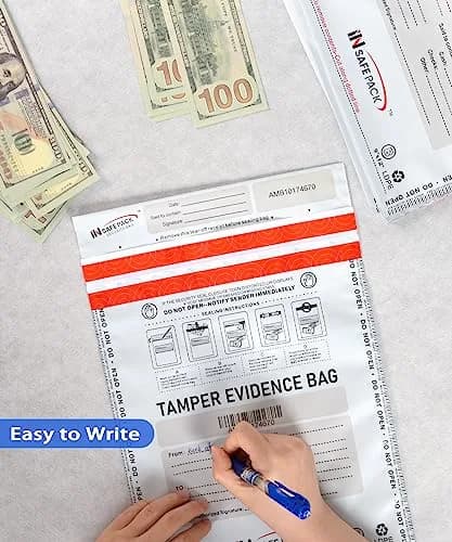 IN SAFE PACK 9"x12" Tamper Evident Deposit Bags (100 Count) | High Security Self-Seal Plastic Bags thumbnail 5