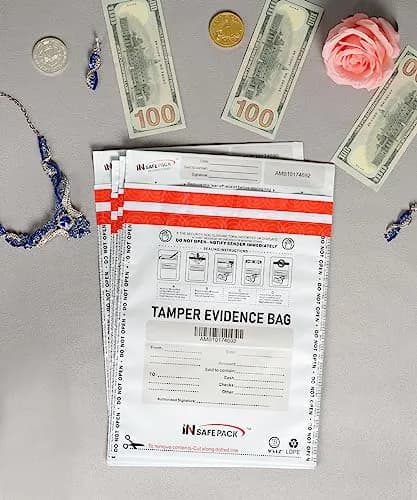 IN SAFE PACK 9"x12" Tamper Evident Deposit Bags (100 Count) | High Security Self-Seal Plastic Bags thumbnail 7