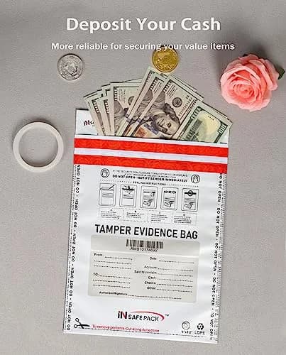 IN SAFE PACK 9"x12" Tamper Evident Deposit Bags (100 Count) | High Security Self-Seal Plastic Bags thumbnail 3