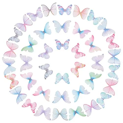 SUNNYCLUE 180pcs Fabric Butterfly Decorations 3D Organza Butterfly Wings 24-32mm | DIY Jewelry Crafts Hair Clip Decoration thumbnail 1