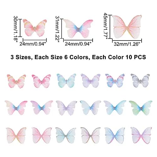 SUNNYCLUE 180pcs Fabric Butterfly Decorations 3D Organza Butterfly Wings 24-32mm | DIY Jewelry Crafts Hair Clip Decoration thumbnail 2