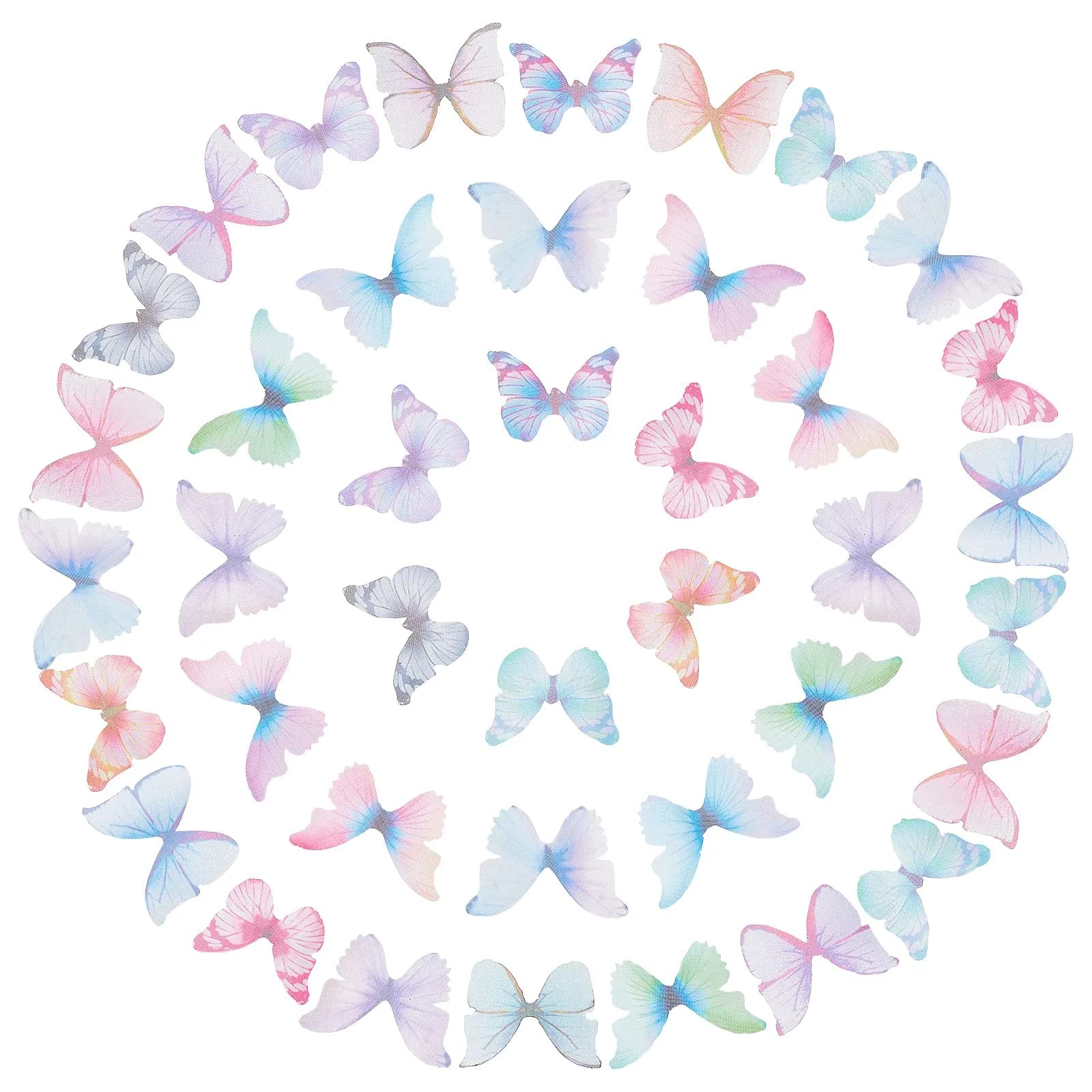 SUNNYCLUE 180pcs Fabric Butterfly Decorations 3D Organza Butterfly Wings 24-32mm | DIY Jewelry Crafts Hair Clip Decoration - main product image
