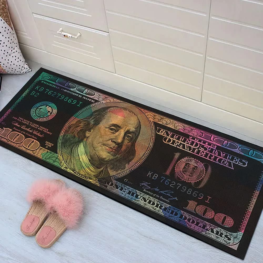 GUBIYU Black Bathroom Rug Set of 2 | Money Dollar Bill Pattern, Water Absorption, Non-Slip Rubber Backing (45x75cm+45x150cm) — Rainbow Black 003