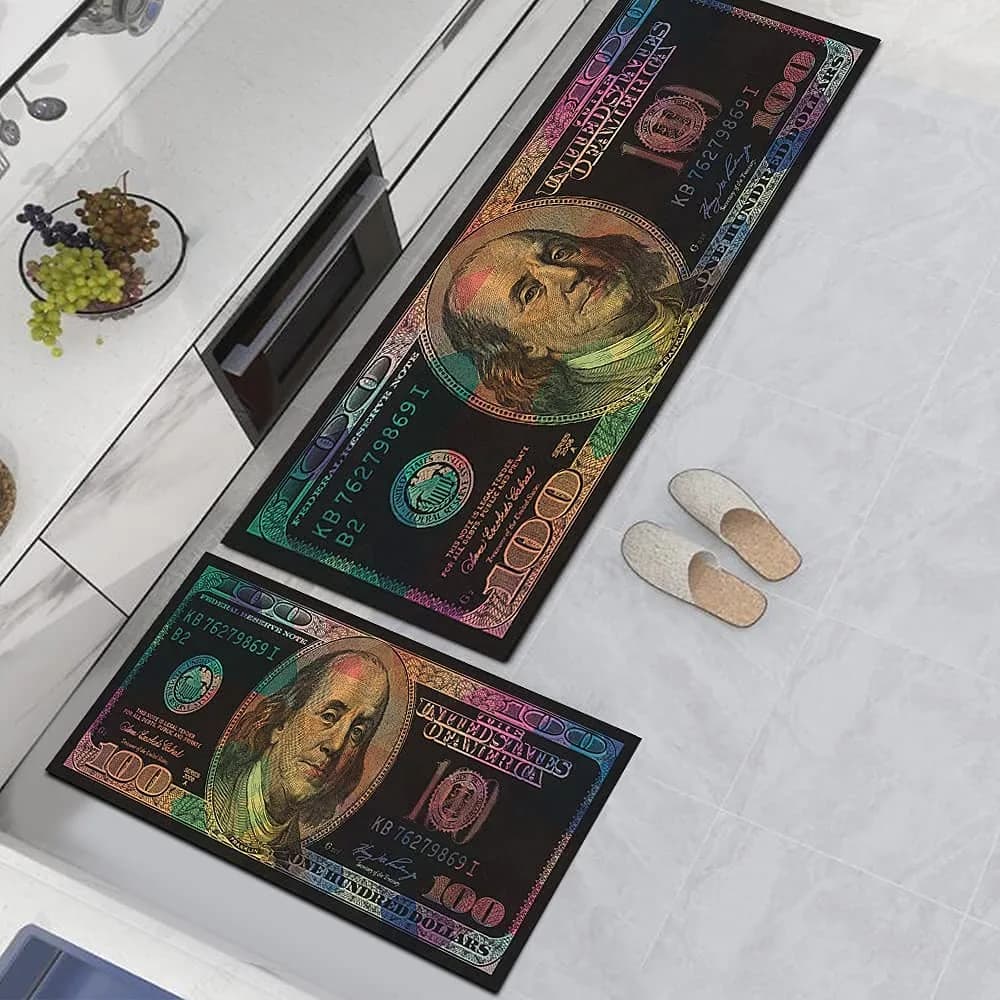 GUBIYU Black Bathroom Rug Set of 2 | Money Dollar Bill Pattern, Water Absorption, Non-Slip Rubber Backing (45x75cm+45x150cm) - main product image