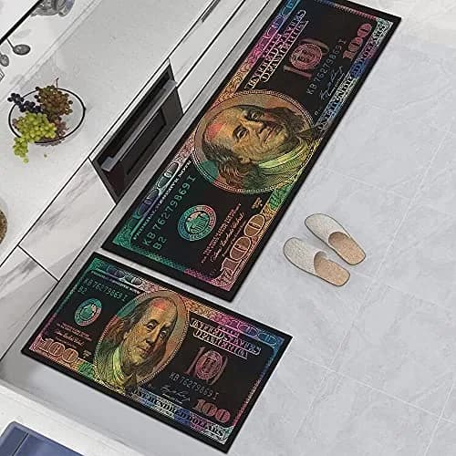 GUBIYU Black Bathroom Rug Set of 2 | Money Dollar Bill Pattern, Water Absorption, Non-Slip Rubber Backing (45x75cm+45x150cm) thumbnail 1